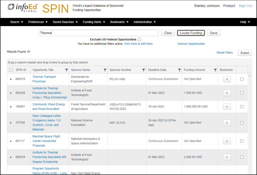 SPIN: World's Largest Database of Funding Opportunities